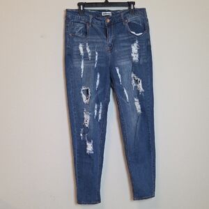 Dollhouse Med Blue Denim Jeans with Contrast Stitching With Distressed Leg Sz 16